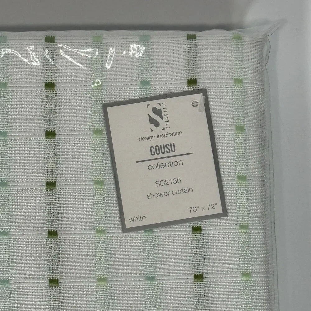 Saro Lifestyle Cousu Shower Curtain SC2136 White Green Textured 70